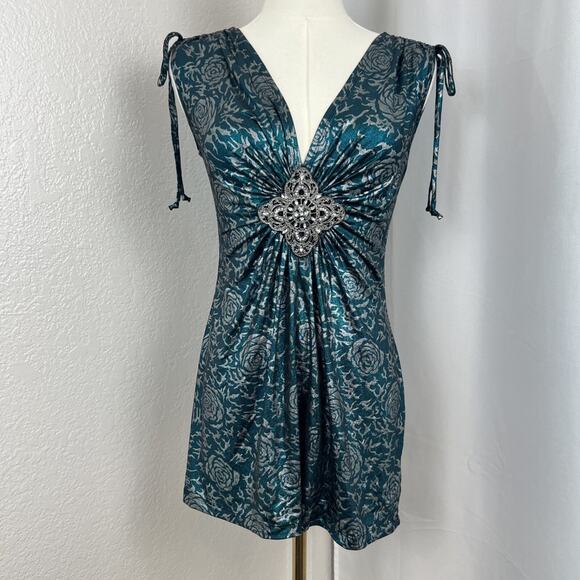 VTG Studio Y Top Womens Small Blue Metallic Whimsigoth Fairy Y2K Renaissance - Picture 1 of 12